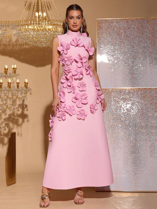 Flower A-line long skirt summer high-end slim dress