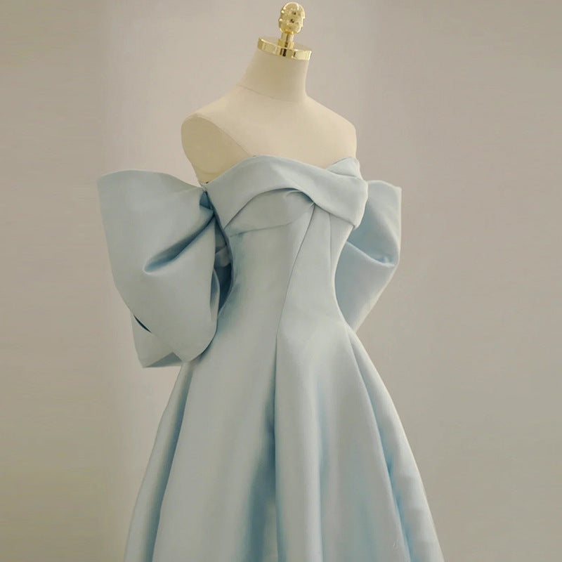 Blue evening dress women's 2026 new bandeau temperament celebrity light luxury niche high-end coming-of-age ceremony host toast dress