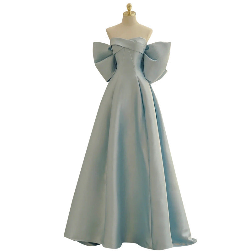 Blue evening dress women's 2026 new bandeau temperament celebrity light luxury niche high-end coming-of-age ceremony host toast dress