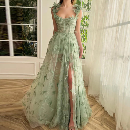 European and American evening dress women's 2026 new temperament long Amazon banquet temperament elegant lace beach dress